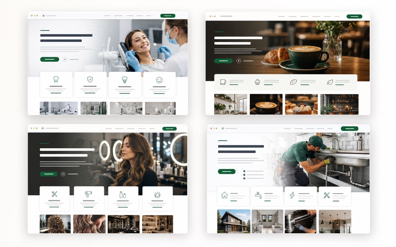 Professional website examples for a clinic, cafe, salon, and trade business