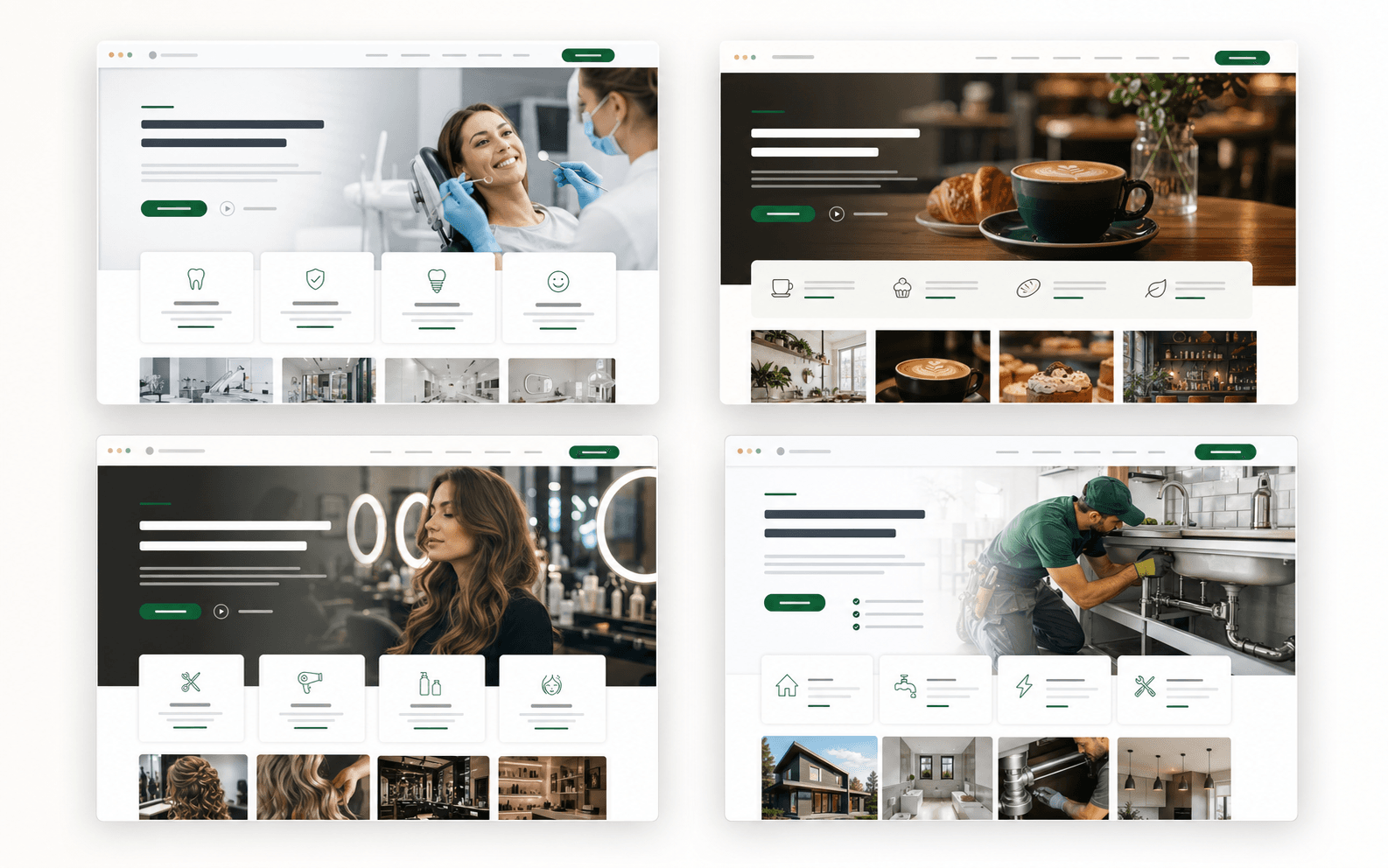 Professional website examples for a clinic, cafe, salon, and trade business
