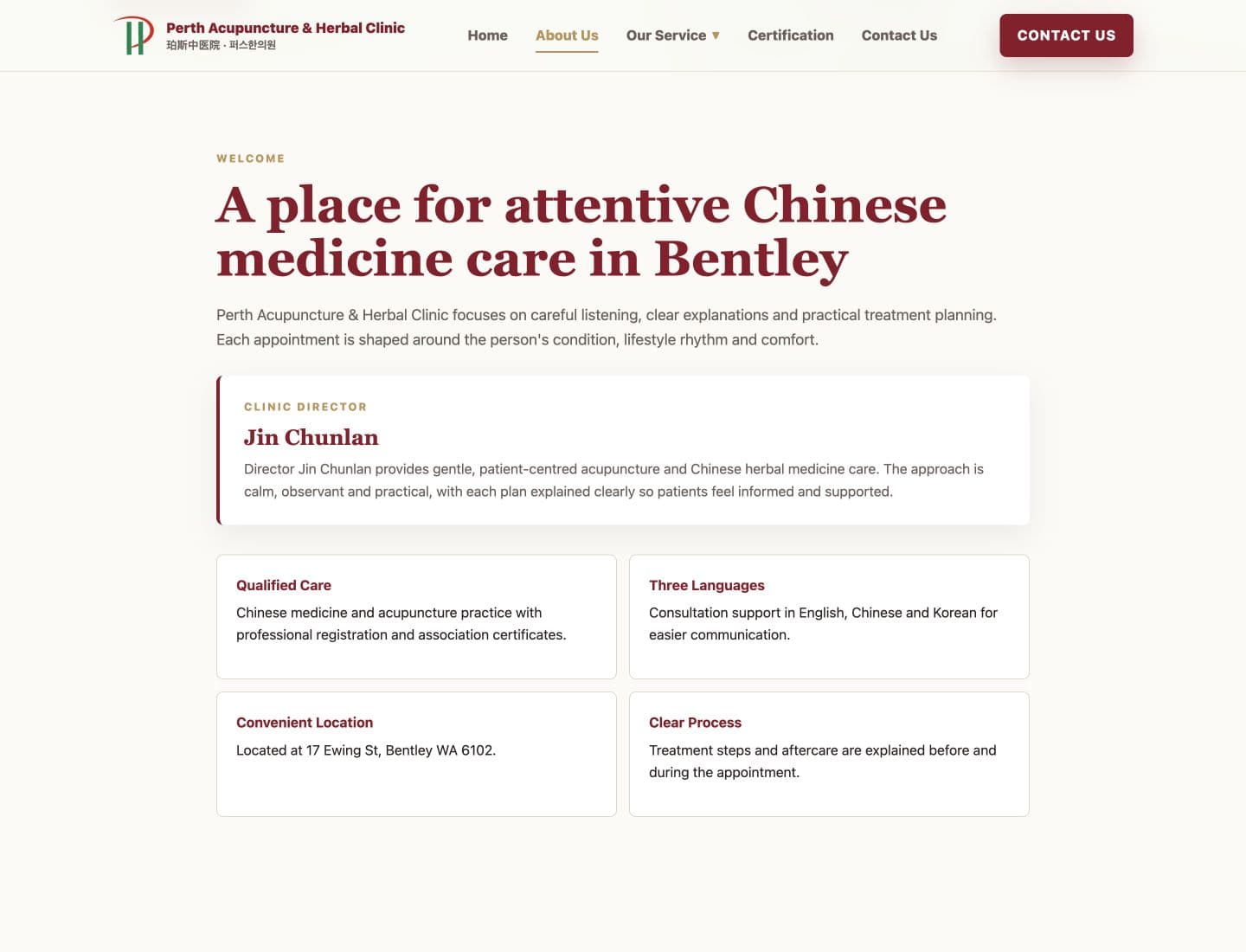 Perth Acupuncture website about section